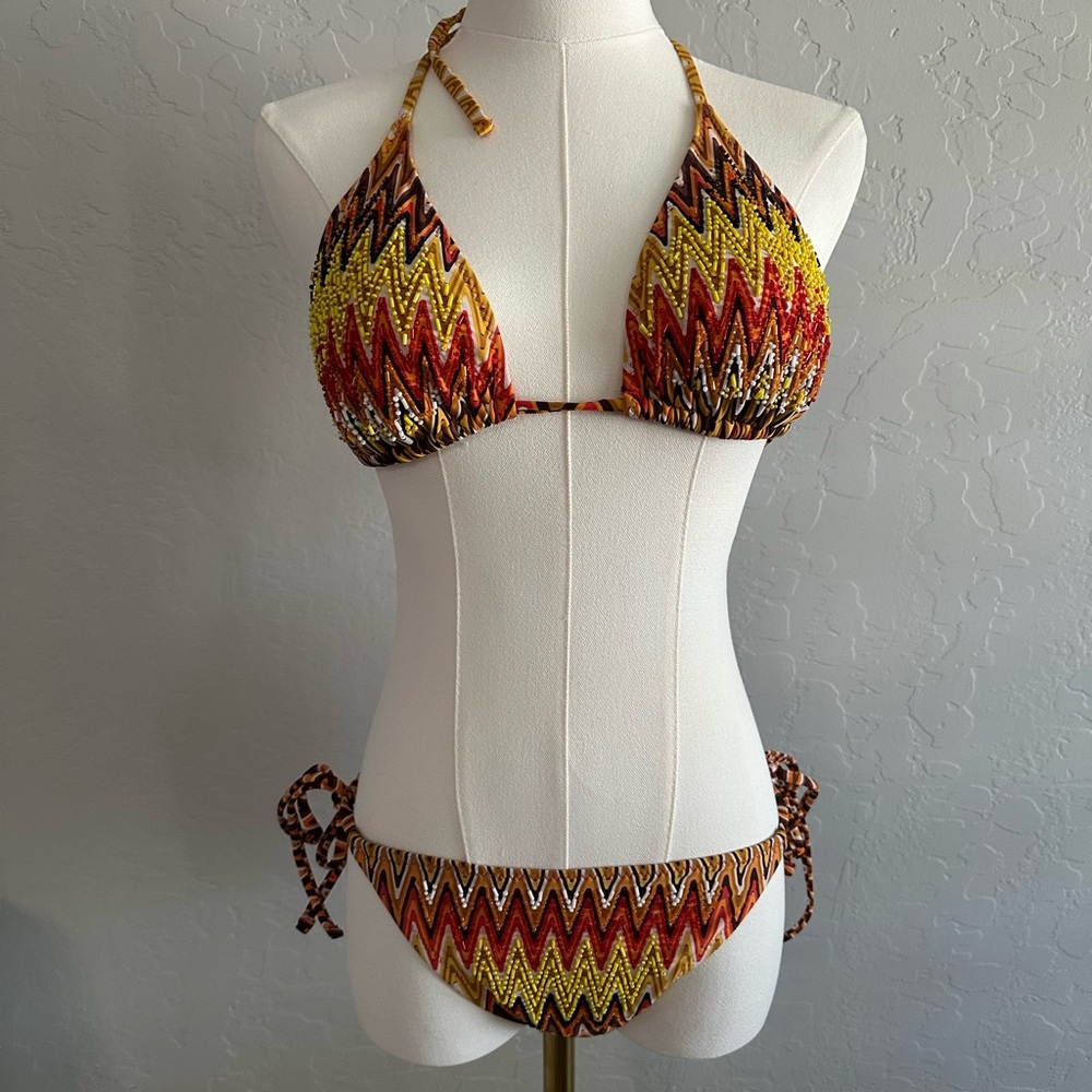 Beaded Vibrant Zigzag Bikini Set